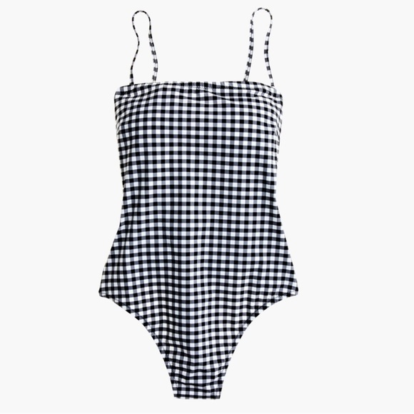 NWT J. Crew Straight Bandeau One Piece Swimsuit in Matte Gingham Print - Picture 2 of 7